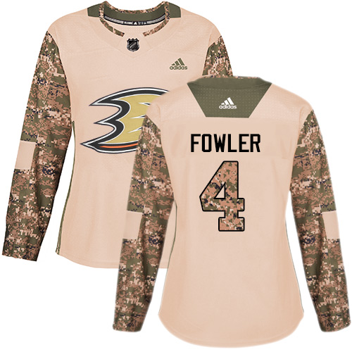 Adidas Ducks #4 Cam Fowler Camo Authentic 2017 Veterans Day Women's Stitched NHL Jersey