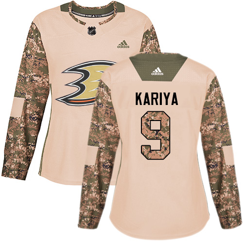 Adidas Ducks #9 Paul Kariya Camo Authentic 2017 Veterans Day Women's Stitched NHL Jersey