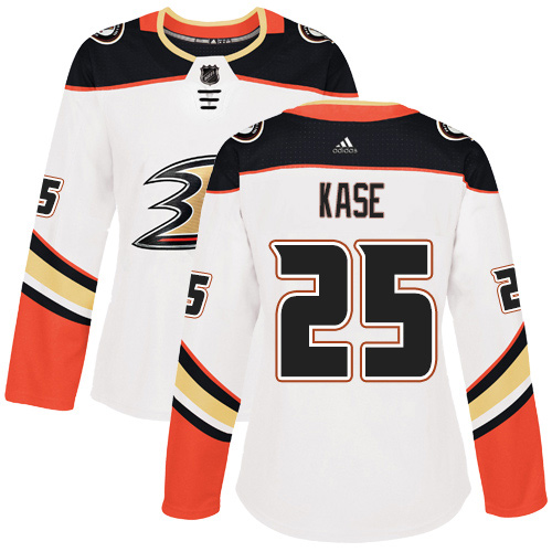 Adidas Ducks #25 Ondrej Kase White Road Authentic Women's Stitched NHL Jersey