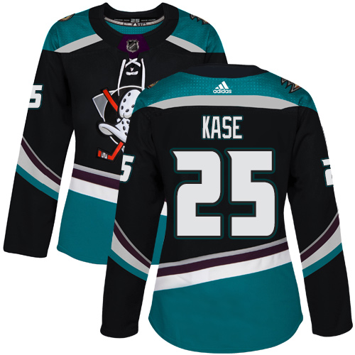 Adidas Ducks #25 Ondrej Kase Black/Teal Alternate Authentic Women's Stitched NHL Jersey