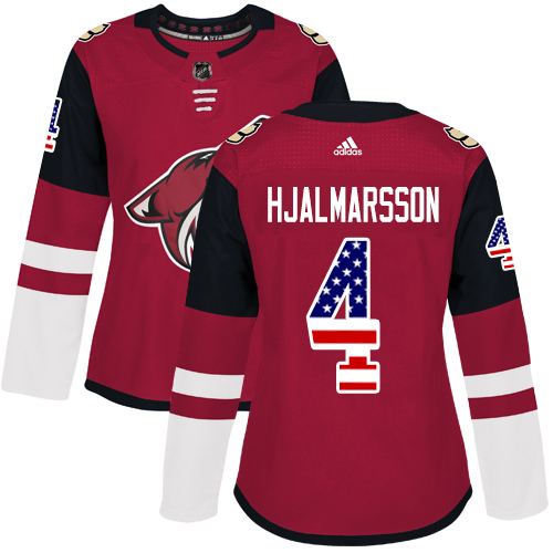 Adidas Coyotes #4 Niklas Hjalmarsson Maroon Home Authentic USA Flag Women's Stitched NHL Jersey - Click Image to Close