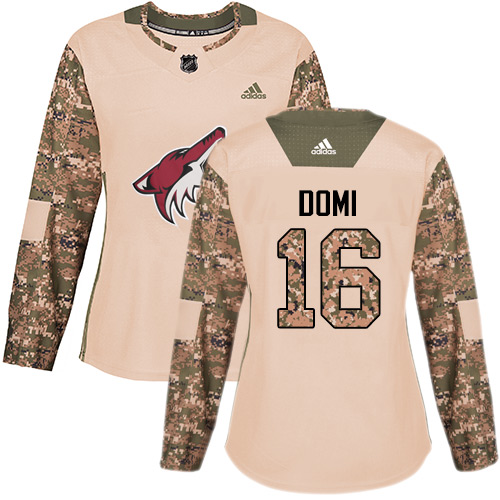 Adidas Coyotes #16 Max Domi Camo Authentic 2017 Veterans Day Women's Stitched NHL Jersey