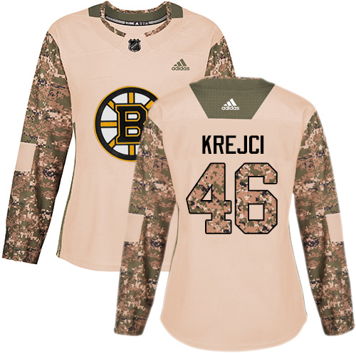 Adidas Bruins #46 David Krejci Camo Authentic 2017 Veterans Day Women's Stitched NHL Jersey