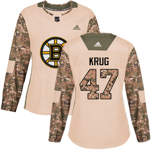 Adidas Bruins #47 Torey Krug Camo Authentic 2017 Veterans Day Women's Stitched NHL Jersey