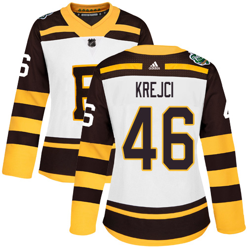 Adidas Bruins #46 David Krejci White Authentic 2019 Winter Classic Women's Stitched NHL Jersey