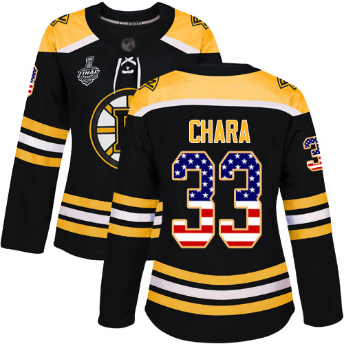 Bruins #33 Zdeno Chara Black Home Authentic USA Flag Stanley Cup Final Bound Women's Stitched Hockey Jersey - Click Image to Close