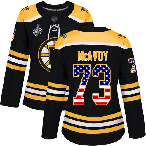 Bruins #73 Charlie McAvoy Black Home Authentic USA Flag Stanley Cup Final Bound Women's Stitched Hockey Jersey - Click Image to Close