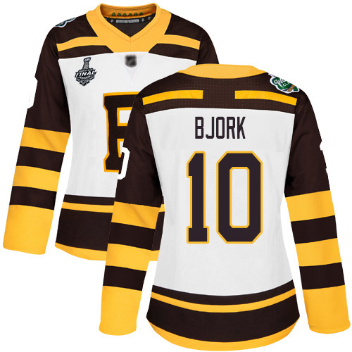 Bruins #10 Anders Bjork White Authentic 2019 Winter Classic Stanley Cup Final Bound Women's Stitched Hockey Jersey - Click Image to Close