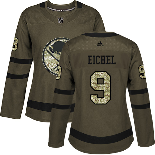 Adidas Sabres #9 Jack Eichel Green Salute to Service Women's Stitched NHL Jersey - Click Image to Close