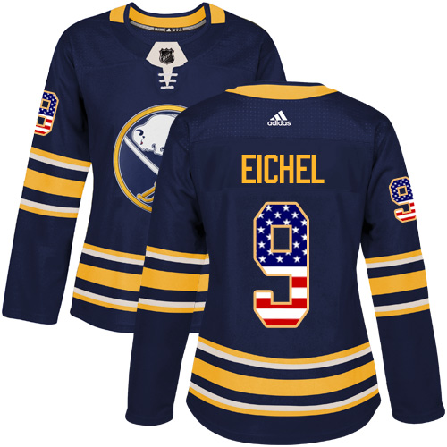 Adidas Sabres #9 Jack Eichel Navy Blue Home Authentic USA Flag Women's Stitched NHL Jersey - Click Image to Close