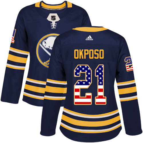 Adidas Sabres #21 Kyle Okposo Navy Blue Home Authentic USA Flag Women's Stitched NHL Jersey - Click Image to Close