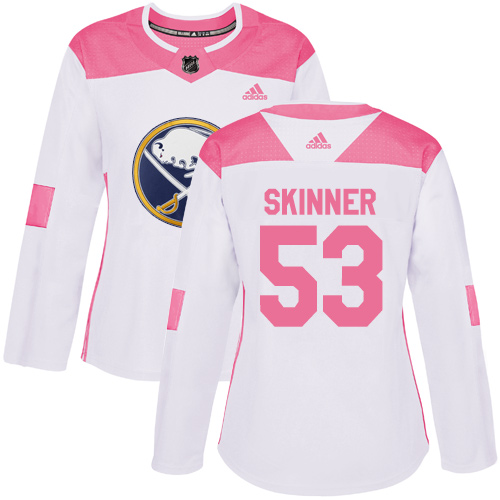 Adidas Sabres #53 Jeff Skinner White/Pink Authentic Fashion Women's Stitched NHL Jersey - Click Image to Close