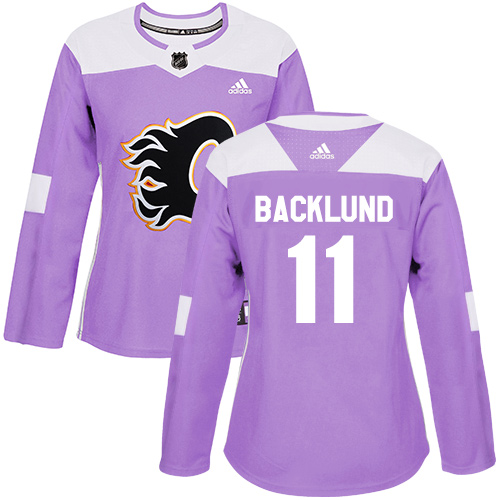 Adidas Flames #11 Mikael Backlund Purple Authentic Fights Cancer Women's Stitched NHL Jersey - Click Image to Close