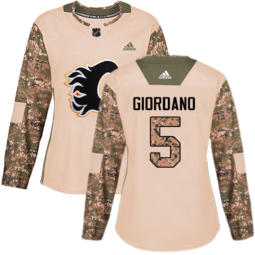 Adidas Flames #5 Mark Giordano Camo Authentic 2017 Veterans Day Women's Stitched NHL Jersey