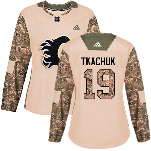 Adidas Flames #19 Matthew Tkachuk Camo Authentic 2017 Veterans Day Women's Stitched NHL Jersey