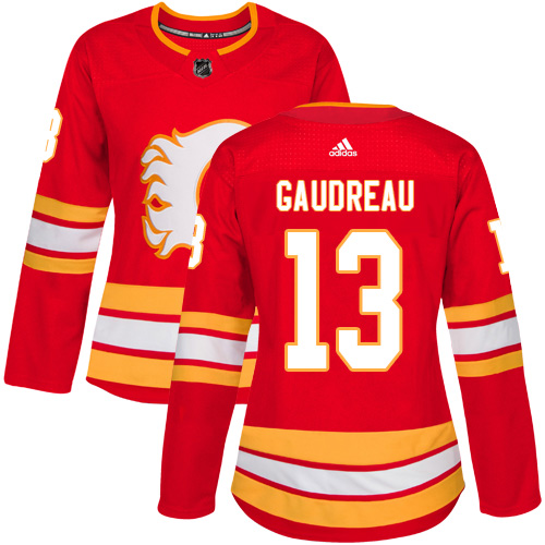 Adidas Flames #13 Johnny Gaudreau Red Alternate Authentic Women's Stitched NHL Jersey - Click Image to Close