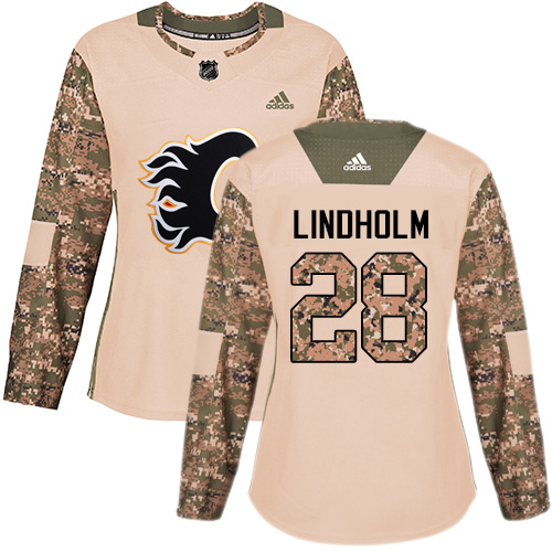 Adidas Flames #28 Elias Lindholm Camo Authentic 2017 Veterans Day Women's Stitched NHL Jersey