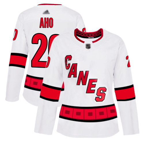 Hurricanes #20 Sebastian Aho White Road Authentic Women's Stitched Hockey Jersey