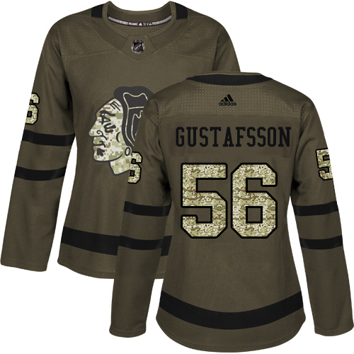 Adidas Blackhawks #56 Erik Gustafsson Green Salute to Service Women's Stitched NHL Jersey - Click Image to Close