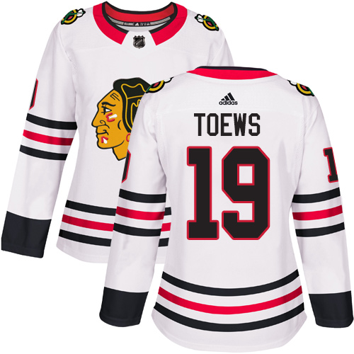 Adidas Blackhawks #19 Jonathan Toews White Road Authentic Women's Stitched NHL Jersey