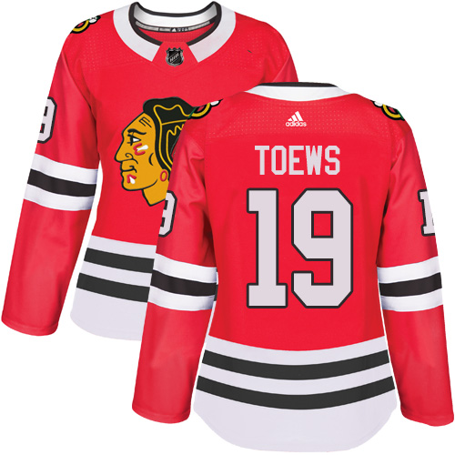 Adidas Blackhawks #19 Jonathan Toews Red Home Authentic Women's Stitched NHL Jersey - Click Image to Close