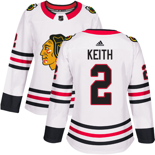 Adidas Blackhawks #2 Duncan Keith White Road Authentic Women's Stitched NHL Jersey - Click Image to Close