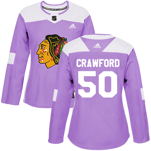 Adidas Blackhawks #50 Corey Crawford Purple Authentic Fights Cancer Women's Stitched NHL Jersey