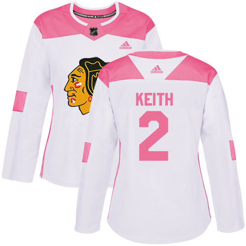 Adidas Blackhawks #2 Duncan Keith White/Pink Authentic Fashion Women's Stitched NHL Jersey - Click Image to Close