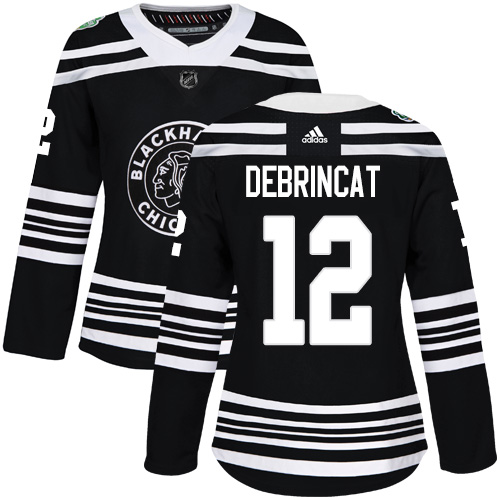 Adidas Blackhawks #12 Alex DeBrincat Black Authentic 2019 Winter Classic Women's Stitched NHL Jersey - Click Image to Close