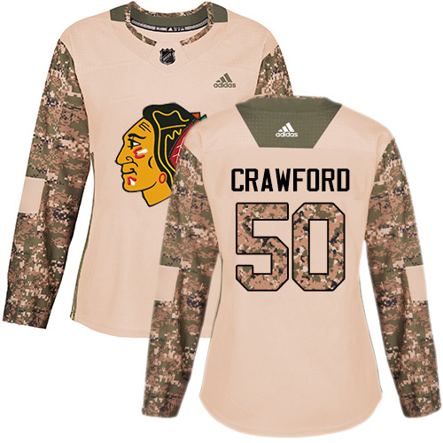 Adidas Blackhawks #50 Corey Crawford Camo Authentic 2017 Veterans Day Women's Stitched NHL Jersey