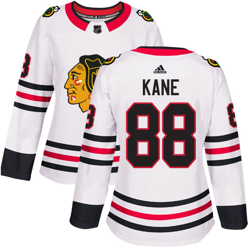 Adidas Blackhawks #88 Patrick Kane White Road Authentic Women's Stitched NHL Jersey - Click Image to Close