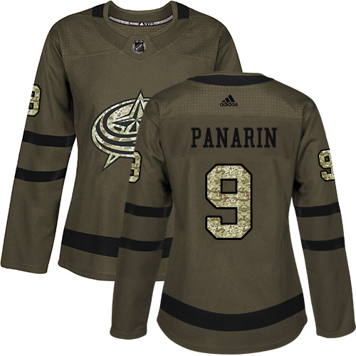 Adidas Blue Jackets #9 Artemi Panarin Green Salute to Service Women's Stitched NHL Jersey