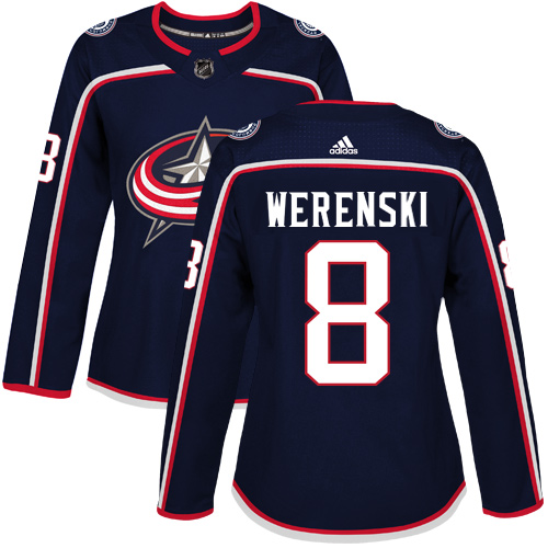 Adidas Blue Jackets #8 Zach Werenski Navy Blue Home Authentic Women's Stitched NHL Jersey