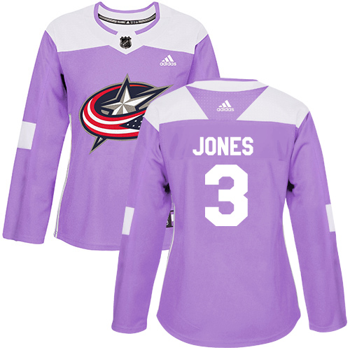 Adidas Blue Jackets #3 Seth Jones Purple Authentic Fights Cancer Women's Stitched NHL Jersey - Click Image to Close