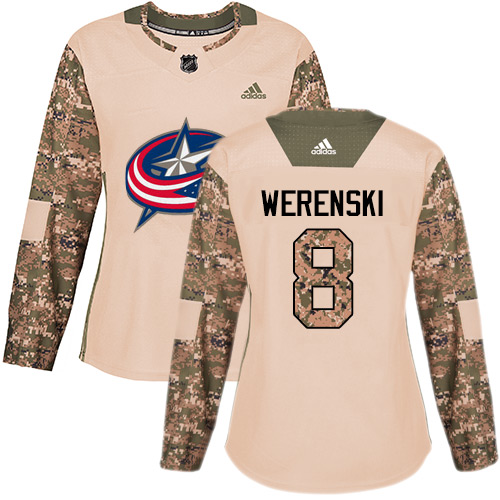 Adidas Blue Jackets #8 Zach Werenski Camo Authentic 2017 Veterans Day Women's Stitched NHL Jersey