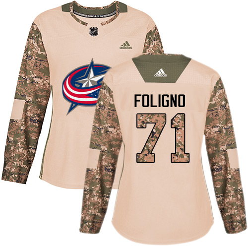 Adidas Blue Jackets #71 Nick Foligno Camo Authentic 2017 Veterans Day Women's Stitched NHL Jersey