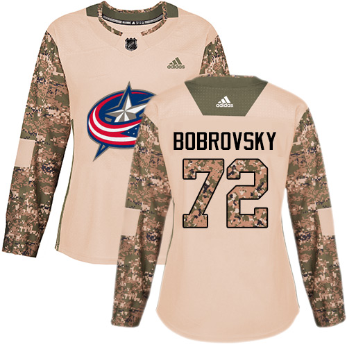 Adidas Blue Jackets #72 Sergei Bobrovsky Camo Authentic 2017 Veterans Day Women's Stitched NHL Jersey