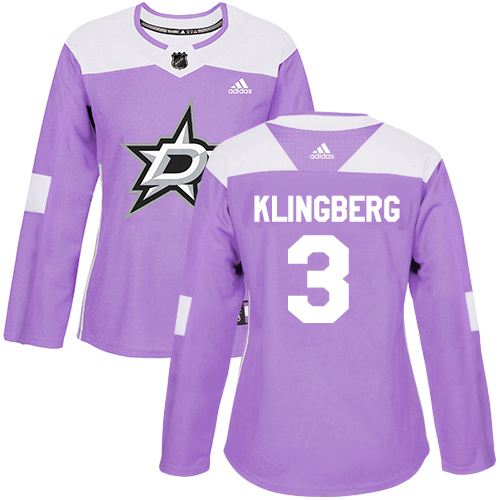 Adidas Stars #3 John Klingberg Purple Authentic Fights Cancer Women's Stitched NHL Jersey - Click Image to Close