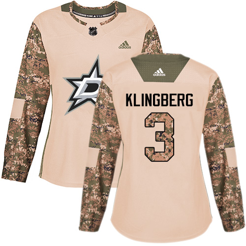 Adidas Stars #3 John Klingberg Camo Authentic 2017 Veterans Day Women's Stitched NHL Jersey