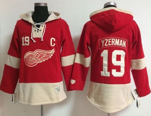 Detroit Red Wings #19 Steve Yzerman Red Women's Old Time Lacer NHL Hoodie