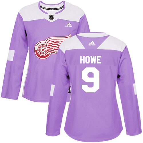 Adidas Red Wings #9 Gordie Howe Purple Authentic Fights Cancer Women's Stitched NHL Jersey - Click Image to Close