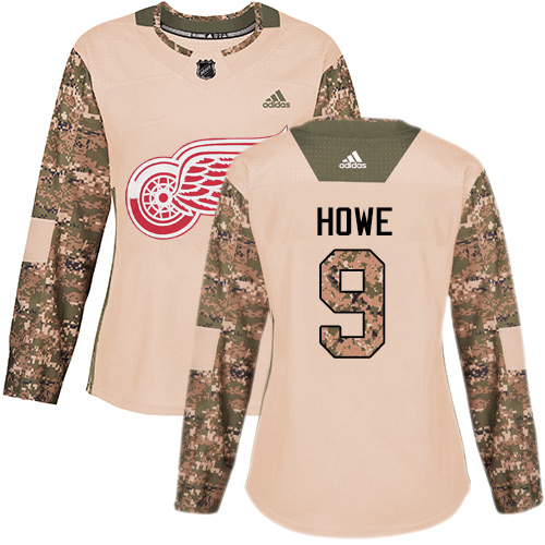 Adidas Red Wings #9 Gordie Howe Camo Authentic 2017 Veterans Day Women's Stitched NHL Jersey