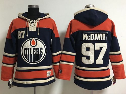 Edmonton Oilers #97 Connor McDavid Navy Blue Women's Old Time Lacer NHL Hoodie - Click Image to Close