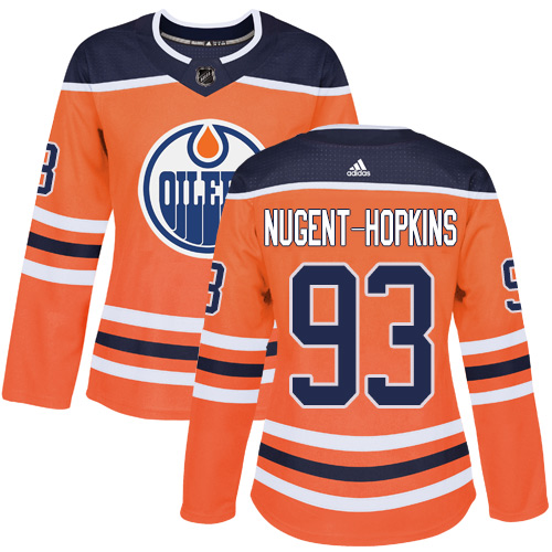 Adidas Oilers #93 Ryan Nugent-Hopkins Orange Home Authentic Women's Stitched NHL Jersey - Click Image to Close