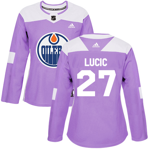 Adidas Oilers #27 Milan Lucic Purple Authentic Fights Cancer Women's Stitched NHL Jersey - Click Image to Close