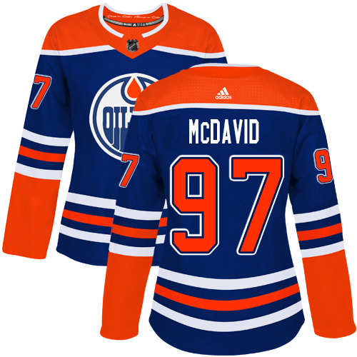 Adidas Oilers #97 Connor McDavid Royal Alternate Authentic Women's Stitched NHL Jersey - Click Image to Close