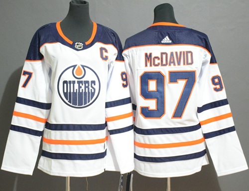 Adidas Oilers #97 Connor McDavid White Road Authentic Women's Stitched NHL Jersey - Click Image to Close