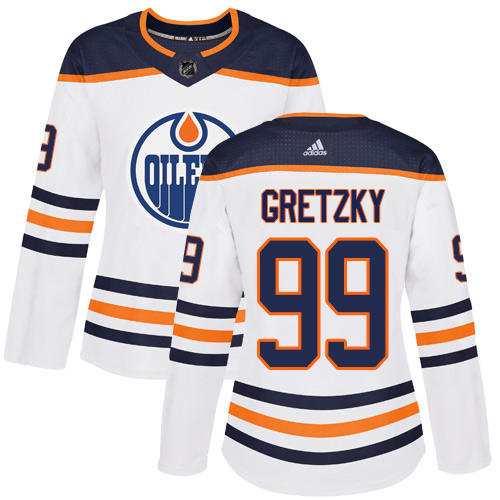 Adidas Oilers #99 Wayne Gretzky White Road Authentic Women's Stitched NHL Jersey - Click Image to Close