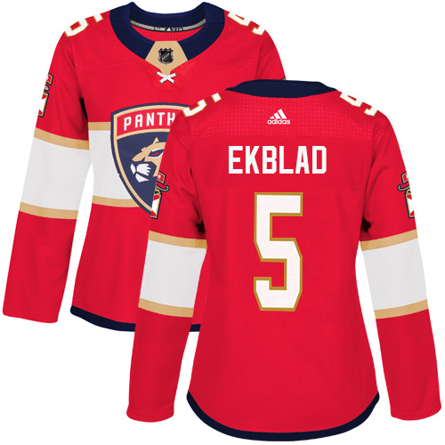 Adidas Panthers #5 Aaron Ekblad Red Home Authentic Women's Stitched NHL Jersey