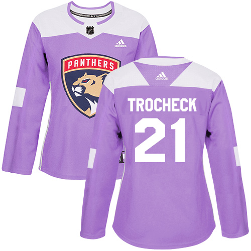 Adidas Panthers #21 Vincent Trocheck Purple Authentic Fights Cancer Women's Stitched NHL Jersey - Click Image to Close